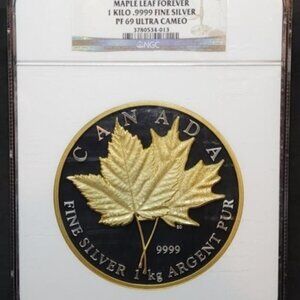 2013 Canada 1 kilo Silver $250 Maple Leaf Forever (Gilded)